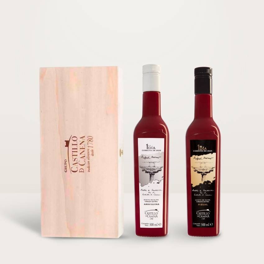 aceite de oliva virgen extra Estuche Aceite Castillo de Canena primer dia Picual y Arbequina 5